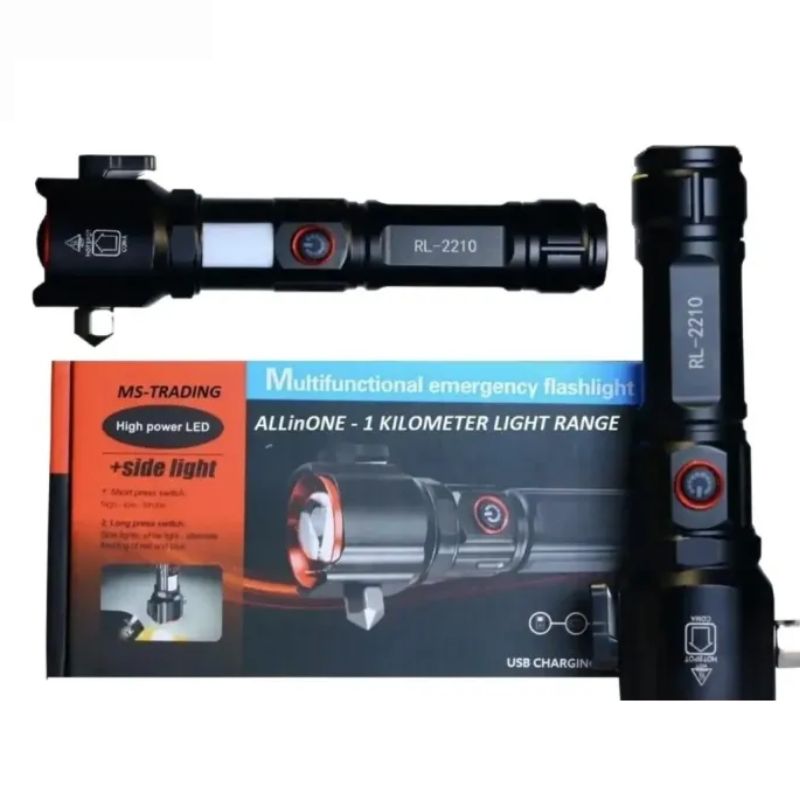 Super Powerful All In One Emergency Flashlight & Charging Power Bank Waterproof LED Powerful Torch 2210 ( 1KM Range )