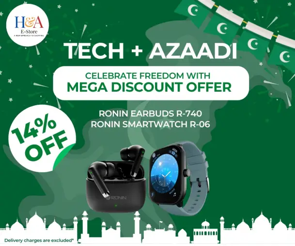 Tech + Azaadi Ronin R-740 Earbuds: 25 Hr battery | Immersive Sound & R-06 Smart Watch 2.04 Inch Big Display | Always on Display