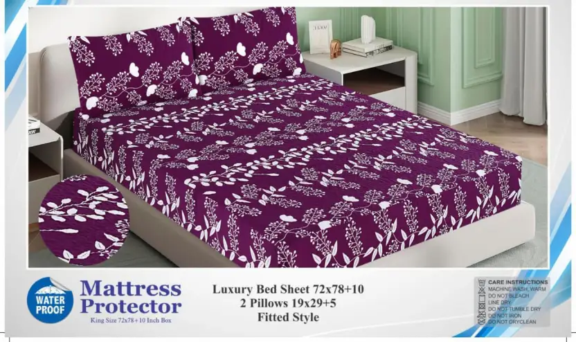 Printed Fancy Quilted Waterproof Mattress Fitted BedSheet With Pillows