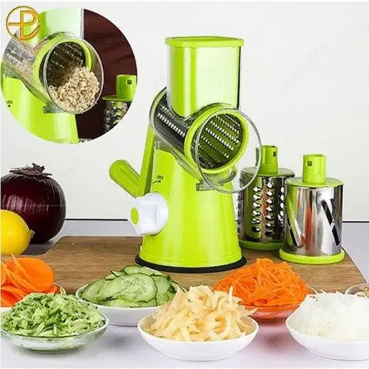 Tabletop Drum Grater Slicer Cutter Grinder Vegetable Meat Grater Grater Food Chopper Grating Machine with 3 Stainless Steel Blades
