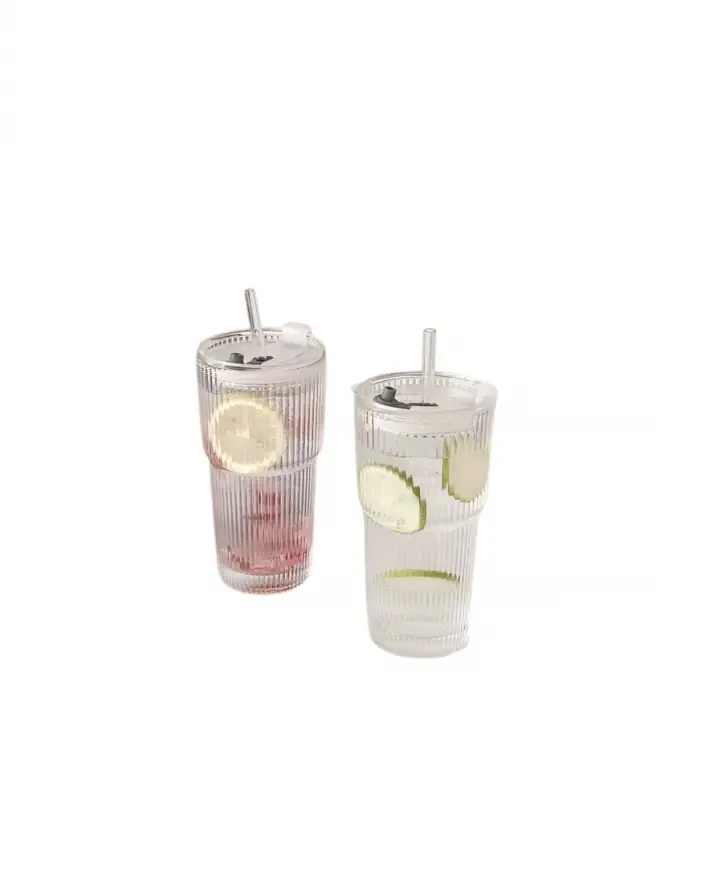 The Elegant Ribbed Glass Coffee Cup with Lid & Straw is a stylish and practical drinkware essential for everyday use. Featuring a modern ribbed design, a convenient lid, and a reusable straw.
