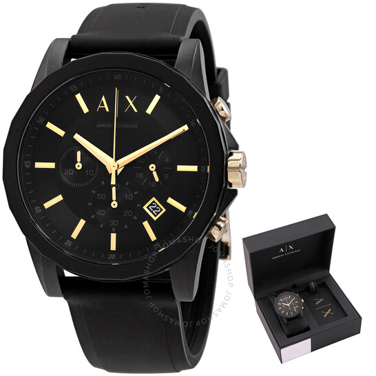 Armani Exchange Chronograph Quartz Black Dial Men's Watch And Luggage Tag Gift Set