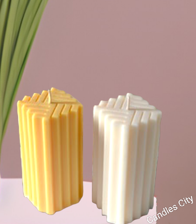 CANDLES CITY -- SCENTED CORRUGATED SQUARE SHAPED PILLAR CANDLE (3.25x2 inches) (01 Pc)