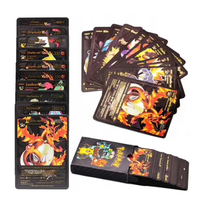 55 Pcs Pokemon Black Gold Foil Cards Anime Cartoon Pokemon English Version Tcg Card For Fans Collection