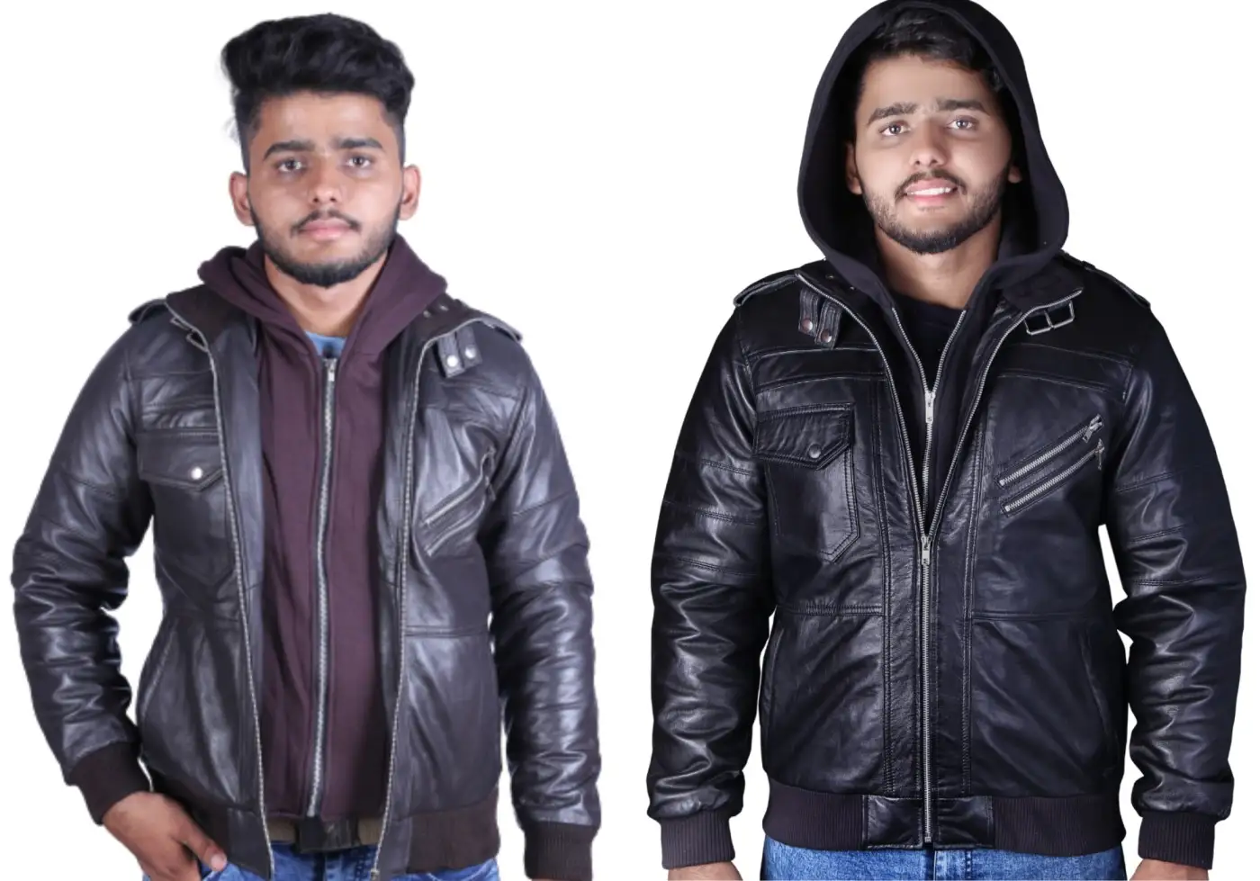 Light Brown Sheepskin Leather Jacket Men for Motorcycle Fashion Bikers with Removable Hood