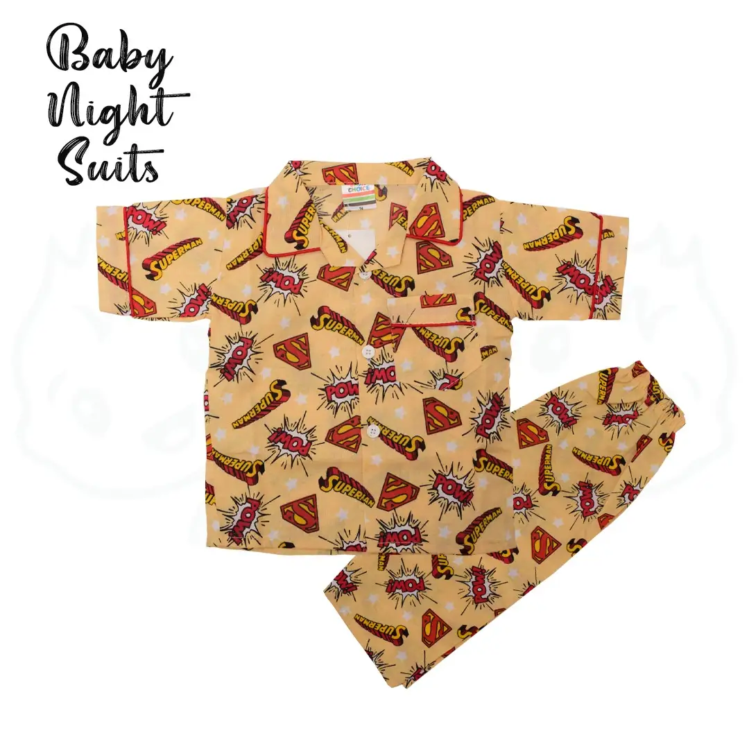 Yellow  Cotton Night Suit For Kids - Baby Nightwear Pakistan (BY 12)