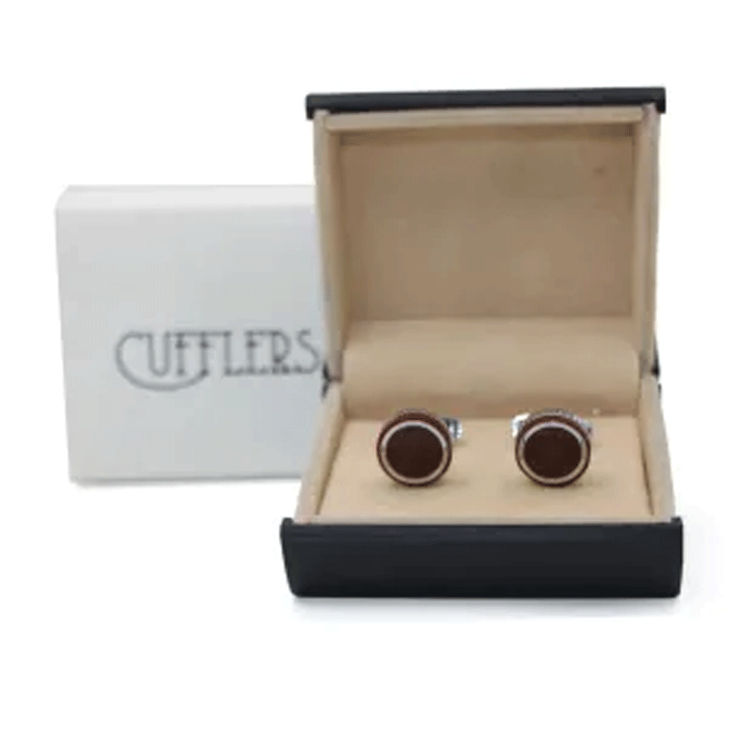 Cufflers Vintage Brown Round Cufflinks CU-1017 with Free Gift Box