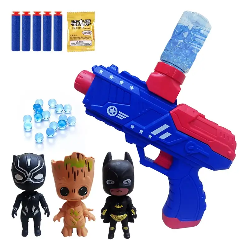 2 in 1 Captain America Manual Reload Gel Blaster and Darts Toy Gun With 3 Mini Action Figures