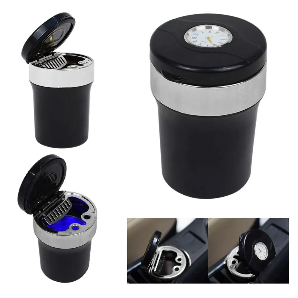 CAR LED CIGARETTE ASHTRAY WITH CLOCK