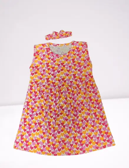 pink heat frock with bow hairband (2 year)