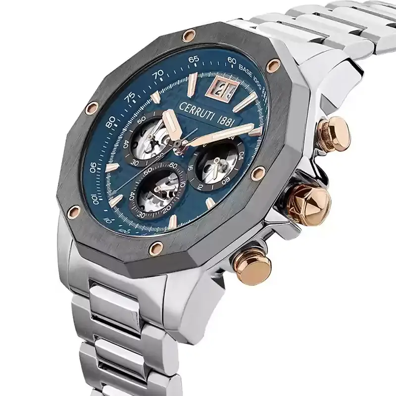 CERRUTI 1881 Men's Round Shape Stainless Steel Analog Wrist Watch CIWGI2207401 - 45.5 mm - Silver