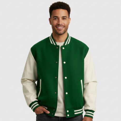 Mercato Green And White Varsity Baseball Jacket