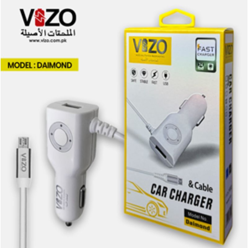 Vizo Diamond Car Charger with Built-in Micro Cable & LED Light With Official Warranty