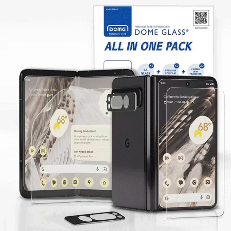 Whitestone Dome (All in One) for Google Pixel Fold (TPU Front, EPU Inside Screen, 9H Camera Lens Protector with Easy Install – Pack of 6