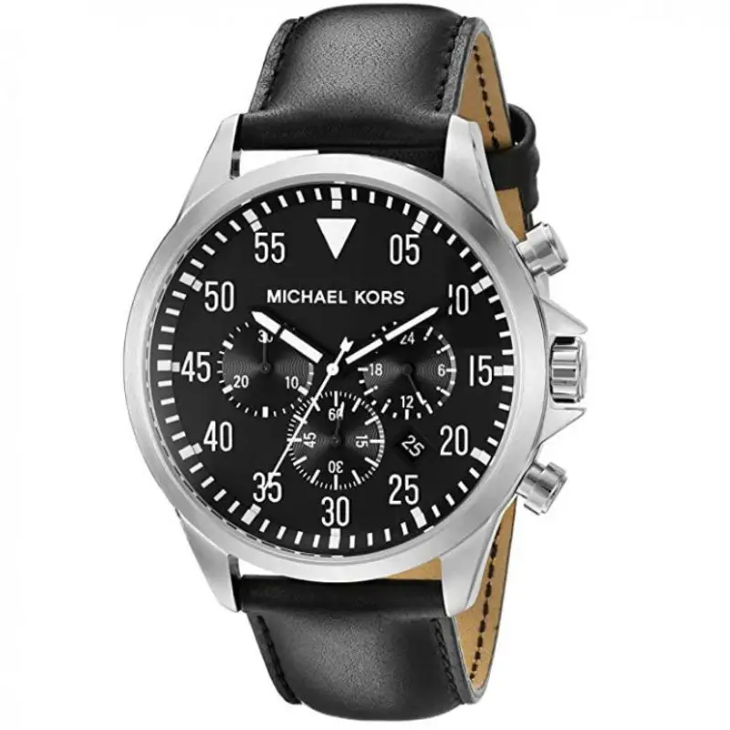 Michael Kors Men’s Chronograph Quartz Leather Strap Black Dial 45mm Watch MK8442