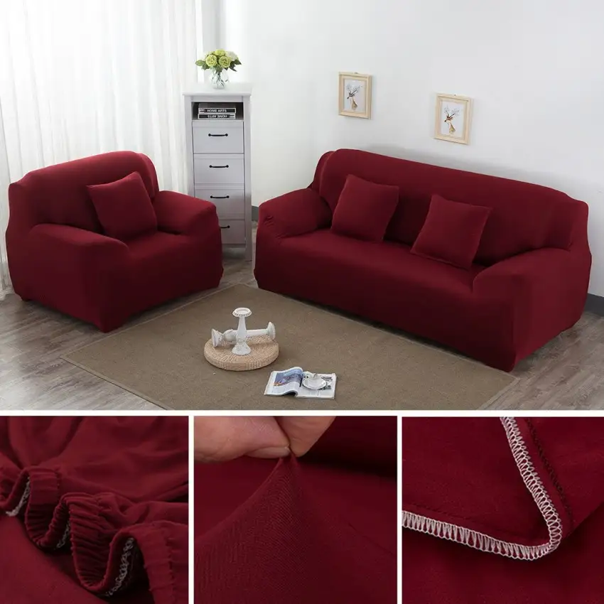 Mahroon Sofa Cover 7 Seater (3+2+1+1) | Stretchable 7 Seater Sofa Covers Set | Elastic Fitted Solid Color Jersey Cover Jumbo Size | Comfortable Couch Cover | Narmo Gudaz