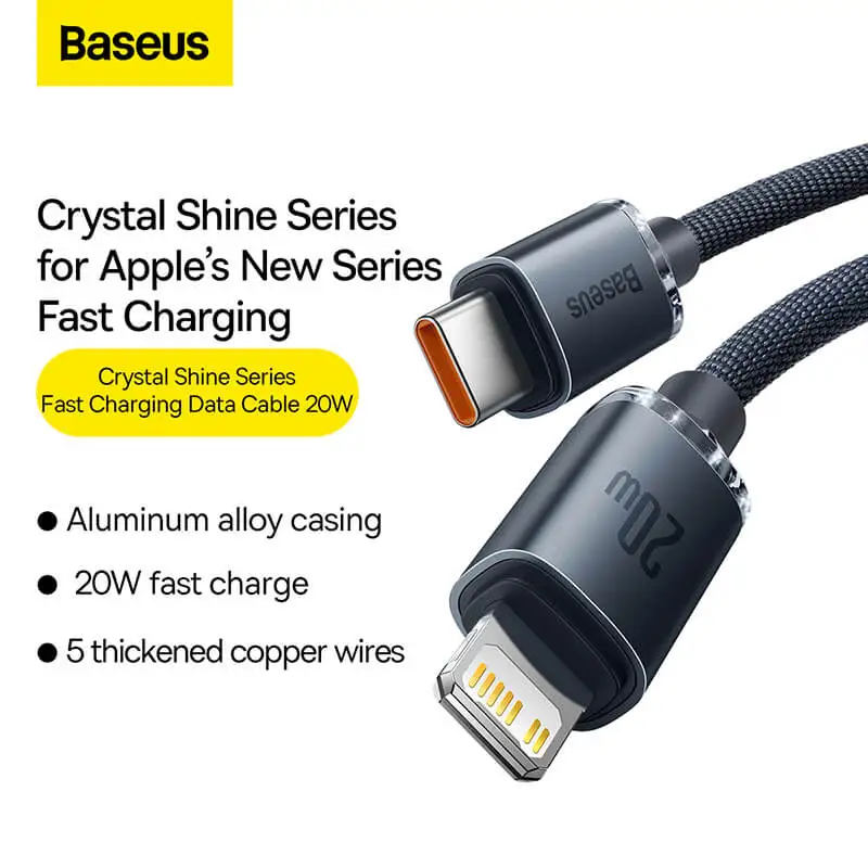 Baseus Crystal Shine Series Fast Charging Data Cable  Type- C to iPhone 20W 2m Black