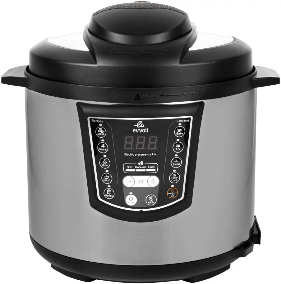 evvoli 9-in-1 Multi-Use Programmable Pressure Cooker Digital LED Display With 1 Years Warranty 6.0 L 1000.0 W EVKA-PC6009B Black/Silver