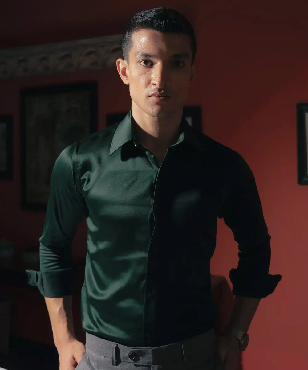 Evergreen Opulence Satin Shirt | Limited Drop