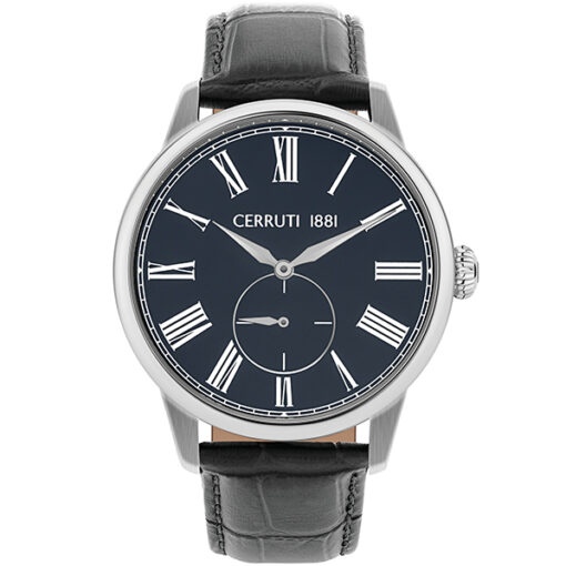 Cerruti Men's ALBIANO Round Shape Leather Band Analog Wrist Watch 44 mm - Black - C CRWA26303