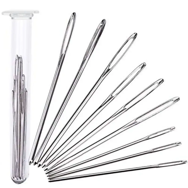 9Pcs Large Eye Metal Needles Cross Stitch Knitting Crochet Hook Set Kit E5M1-KS
