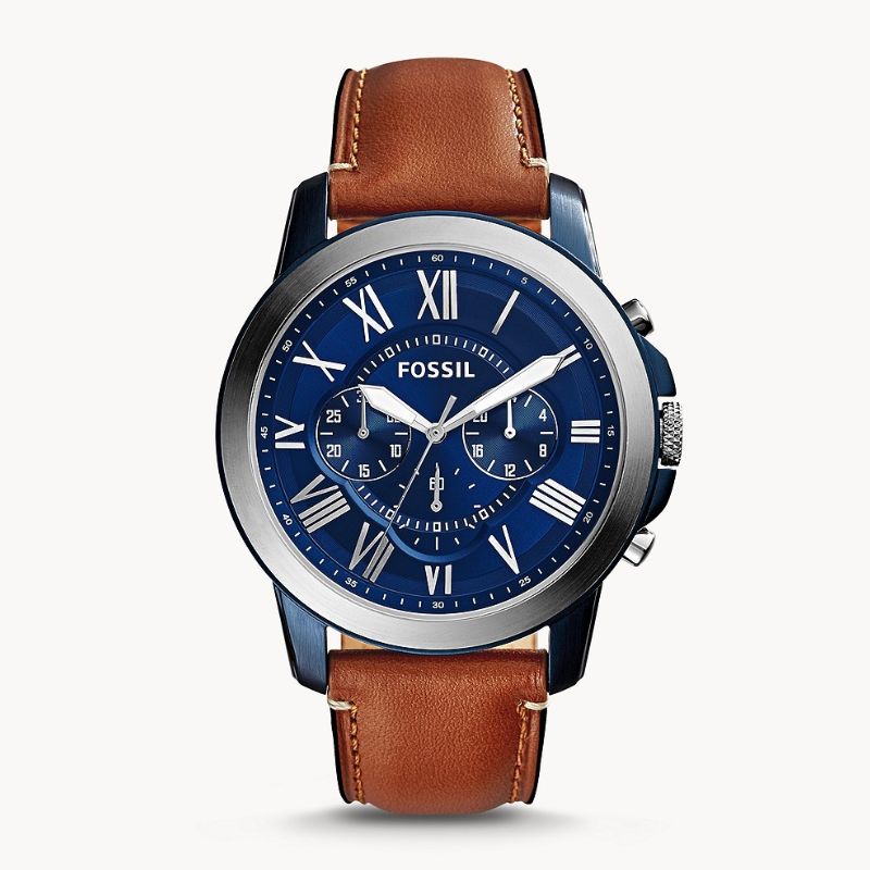 Fossil Men’s Chronograph Quartz Brown Leather Strap Blue Dial 44mm Watches FS5151