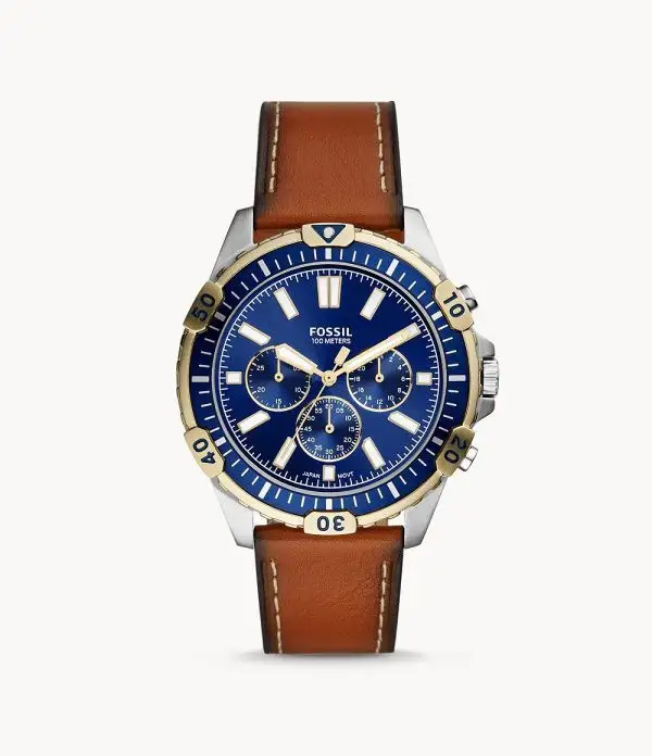 Fossil Men’s Chronograph Quartz Leather Strap Blue Dial 44mm Watch FS5625