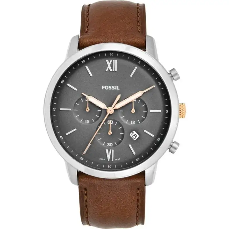 Fossil Men’s Chronograph Quartz Brown Leather Strap Grey Dial 44mm Watch FS5408