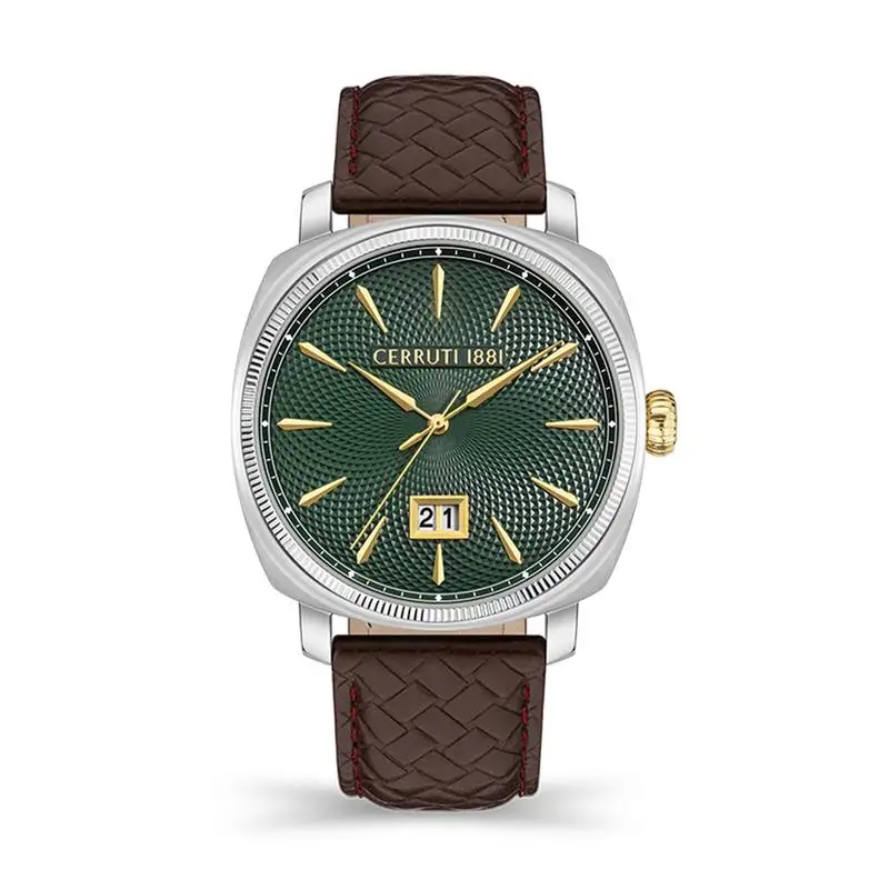 Cerruti Men's POSITANO Round Shape Leather Band Analog Wrist Watch 42 mm - Brown - CIWGB2111703