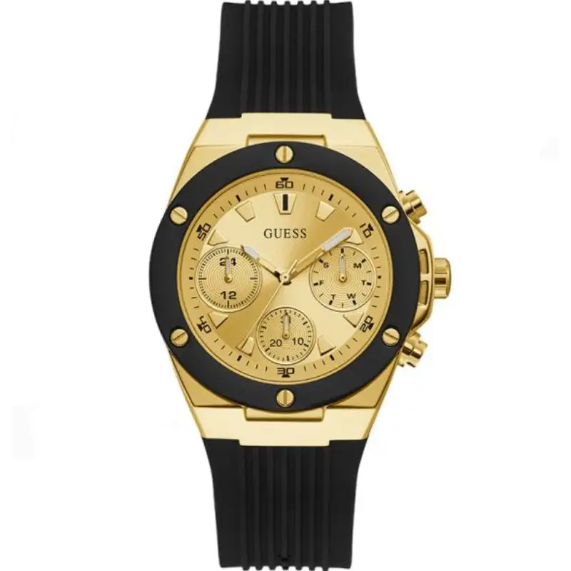 Guess Women’s Quartz Black Silicone Strap Champagne Dial 39mm Watch GW0030L2