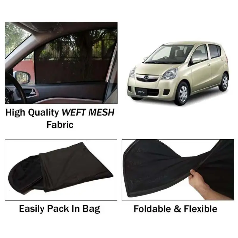 Daihatsu Mira 2013 - 2017 Sun Shades | Foldable | Mesh Fabric | Flexible Rods | Dark Black | Packed In Bag