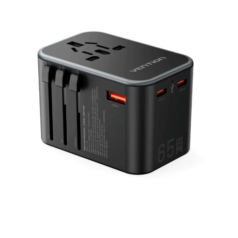 Vention 3-Port USB (C + C + A) Universal Travel Adapter (65W/65W/30W) Black