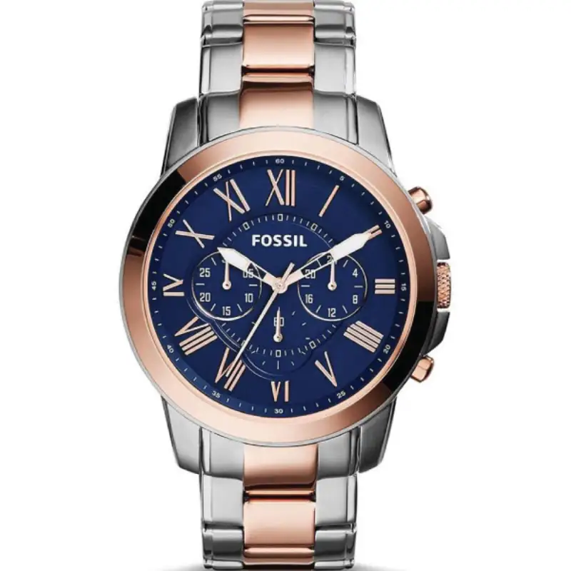 Fossil Grant Two-Tone Stainless Steel Blue Dial Chronograph Watch For Gents - FS5024