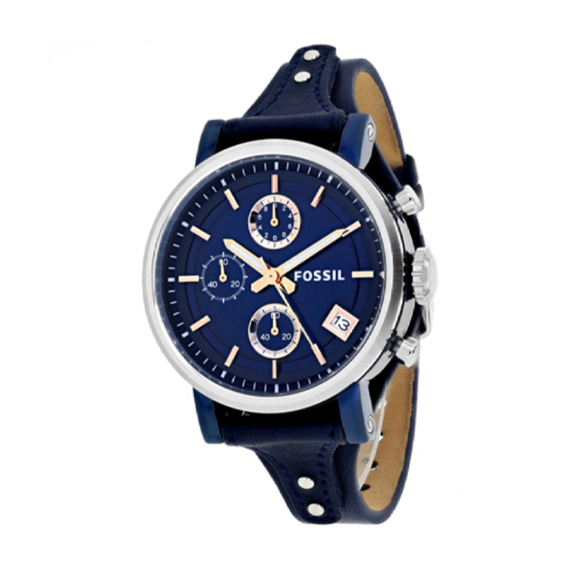 Fossil Original Boyfriend Blue Leather Strap Blue Dial Chronograph Watch For Ladies - ES4113