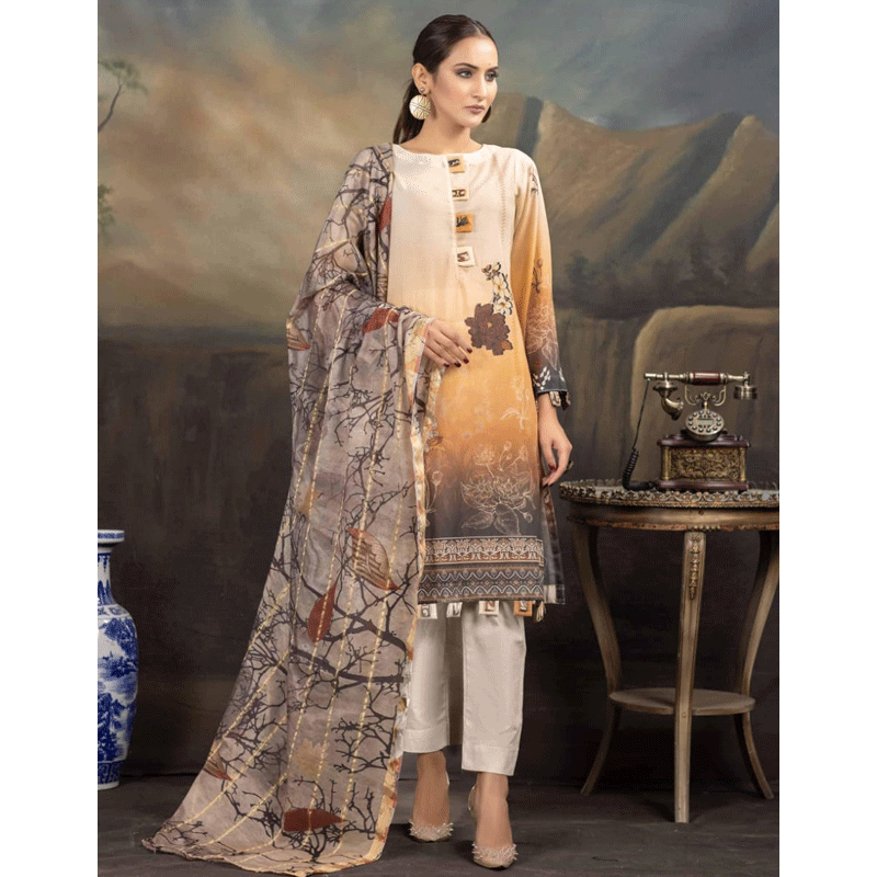 Unstitched 3 Psc Digital Printed Swiss lawn Suit By Roop Collection