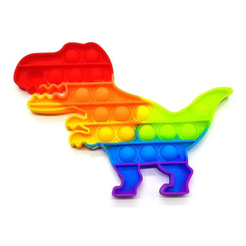 Push Pop Bubble Fidget Spinner Pop Silicone Toy - 5 inch - Rainbow Dinosaur