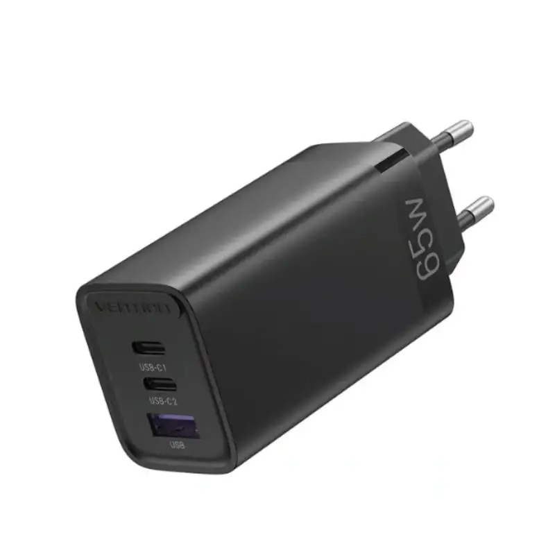 Vention 3-port USB(C+C+A) GaN Charger(65W/30W/30W) EU-Plug White / Black