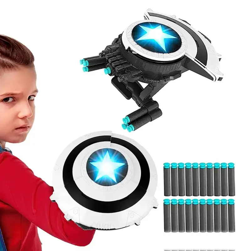 Captain America Shield Launcher - Shield Dart Shooter Toy With Nerf 6 Darts - Pull Handle Expand Game Toygun for Kids - Multicolor