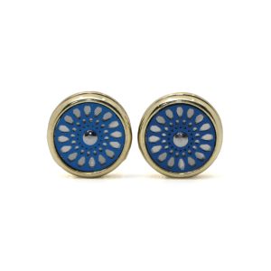 Cufflers Novelty Silver Cufflinks CU-2013 with Free Gift Box – Stylish Round Design with Mid Blue Flower
