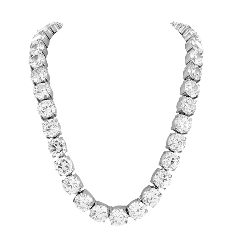 White Gold Finish 10mm Stainless Steel Lab Diamond 20 Carat Look Thick 36"
