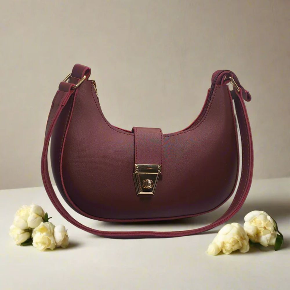 Maroon Crescent Shoulder Bag