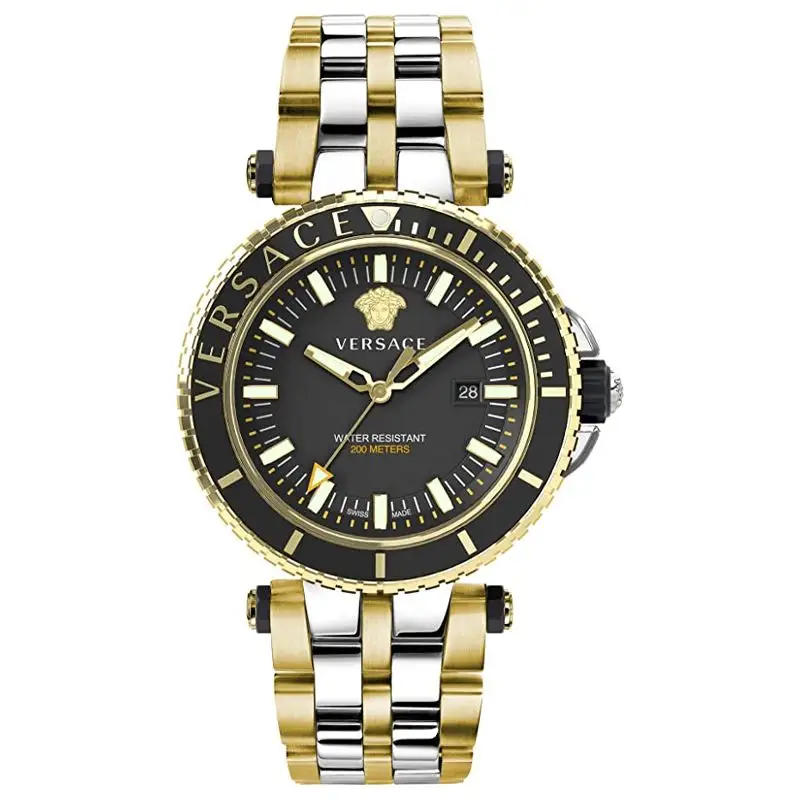 Versace VEAK00518 Men’s Quartz Swiss Made Two-tone Stainless Steel Black Dial 46mm Watch