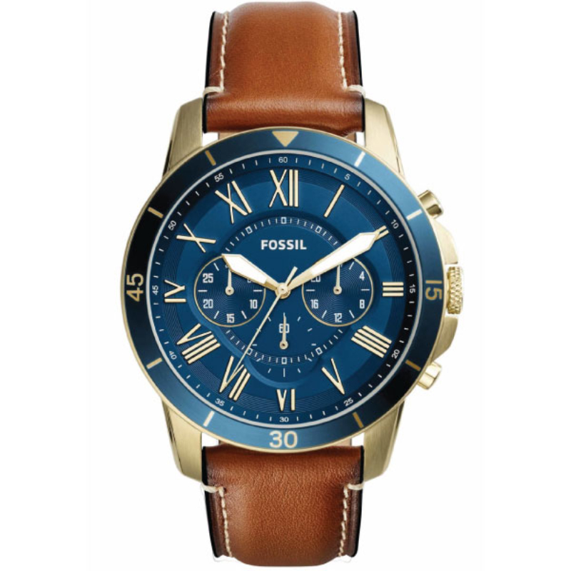 Fossil Brown Leather Strap Blue Dial Chronograph Watch For Gents - FS5268