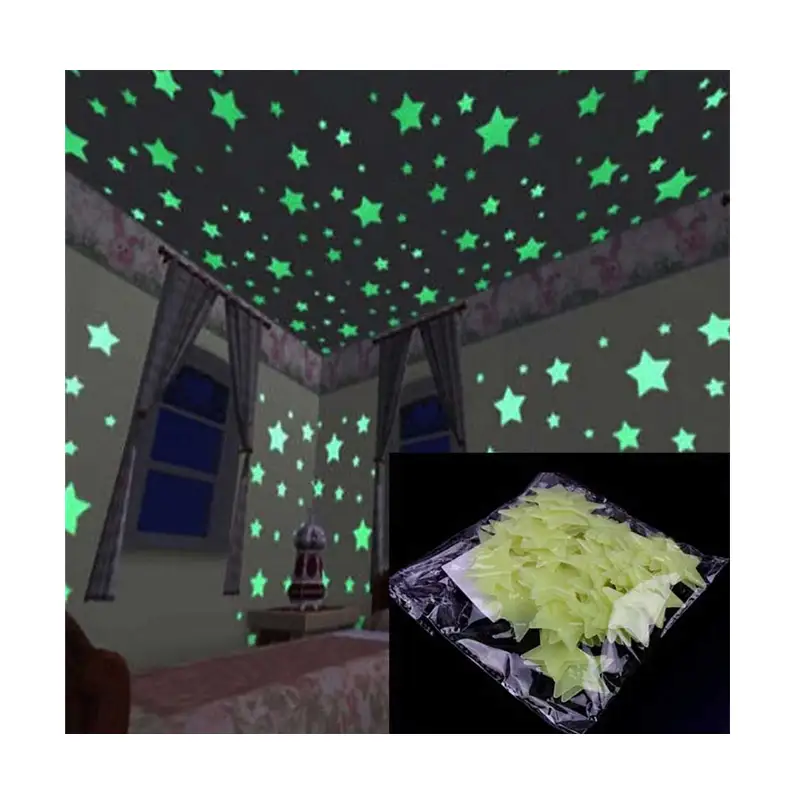 Pack Of 100 Pcs Fluorescent Night Glowing Stars Wall Stickers