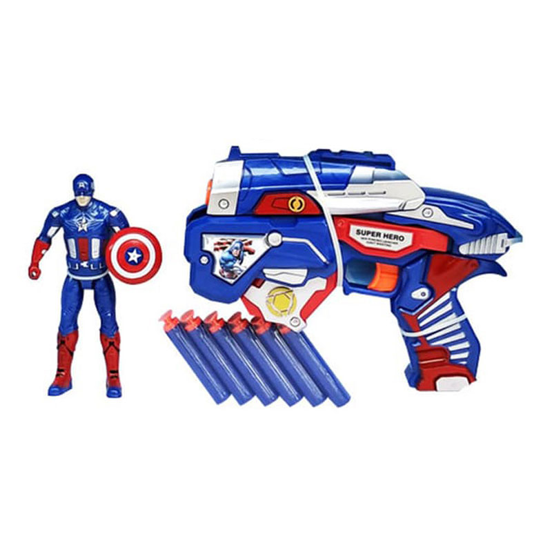 Captain America: Soft Bullet Nerf Dart Gun with Action Figure