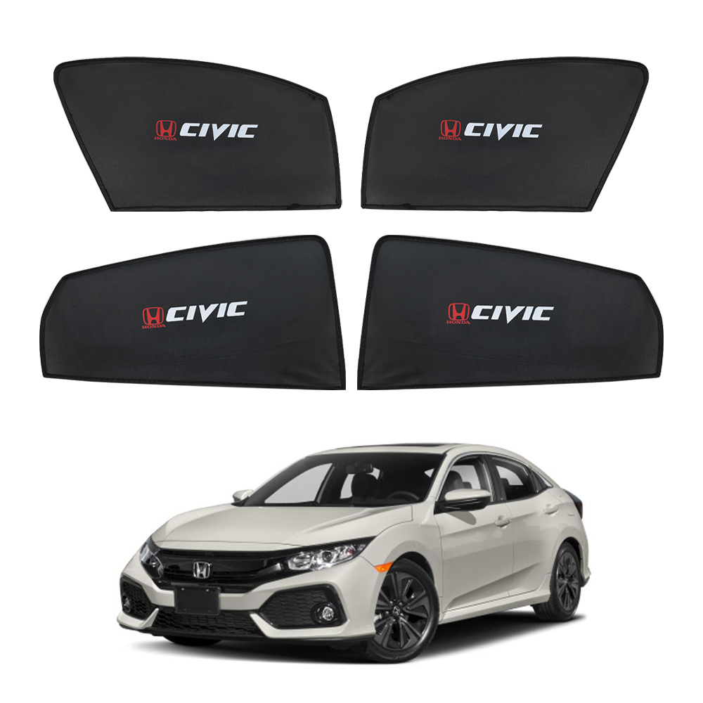 Honda Civic High Quality Sun Shade with Logo 4Pcs - Black - 2016-21