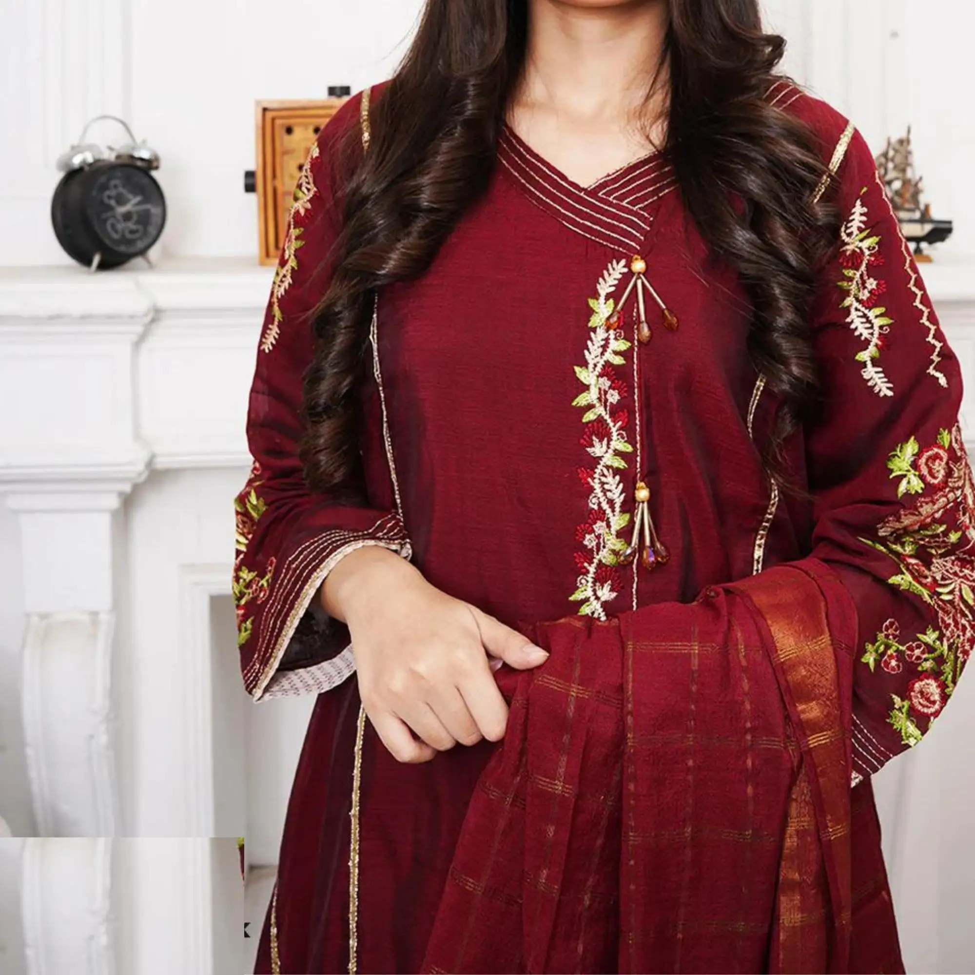 Bint al bilaad Party Wear Fancy Embroidered Suit Ready to Wear Dress for Women Stylish Event Readymade (3 PEICE) #BB-021