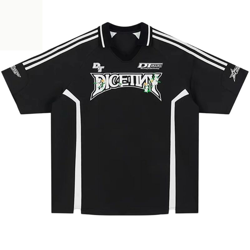 Black Stylish Street Style Contrast Floral Print Polo Shirt - 2009