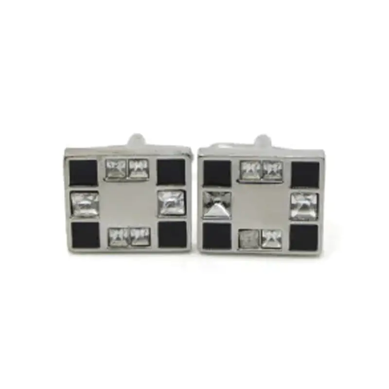 Cufflers Vintage Silver Rectangle Engraved Stone Cufflinks CU-1022 with Free Gift Box