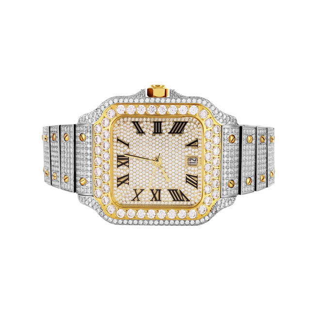 18kt Gold Cartier Design Moissanite Diamond Studded Watch - With Certificate Of Authenticity